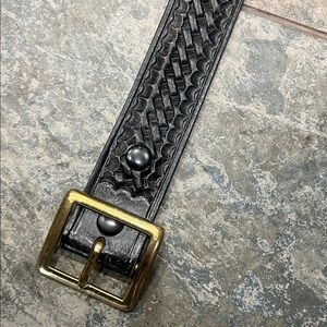 Black Leather Belt with Gold Buckle